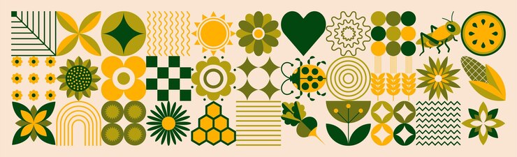 Patrón de verano Agricultura ganadería Estilo de mosaico antiguo Formas geométricas simples