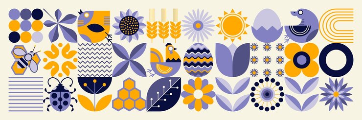 Patrón de verano Agricultura ganadería Estilo de mosaico antiguo Formas geométricas simples