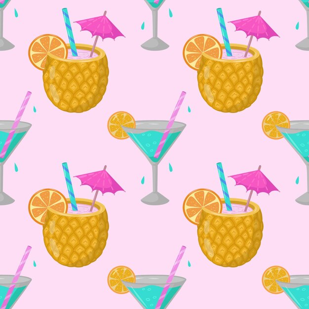 Patrón de verano sin costuras con cócteles alcohólicos dibujados a mano Fondo vectorial vintage con bebidas
