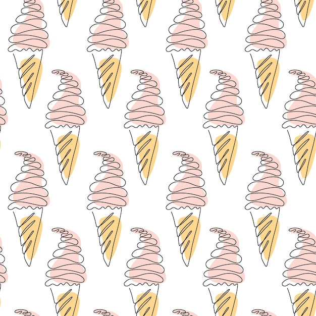 Patrón de verano sin costuras Helado dibujado una línea sobre un fondo blanco Ilustración de vector de Doodle con comida de verano