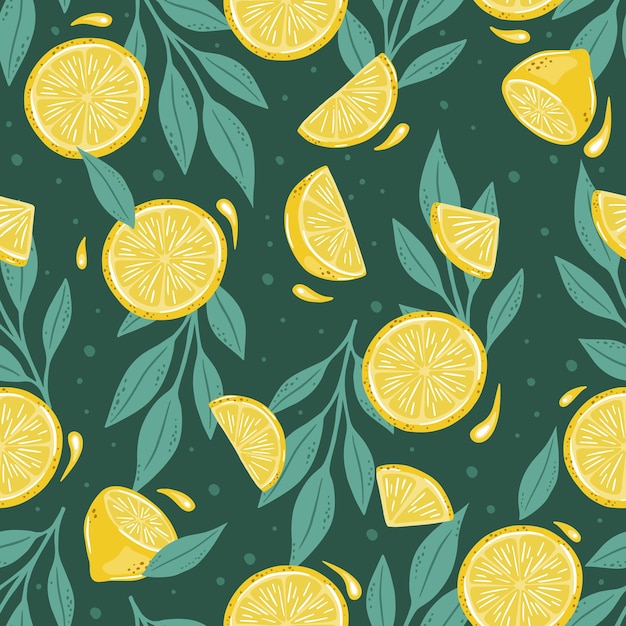 Patrón de verano sin costuras con limones y hojas
