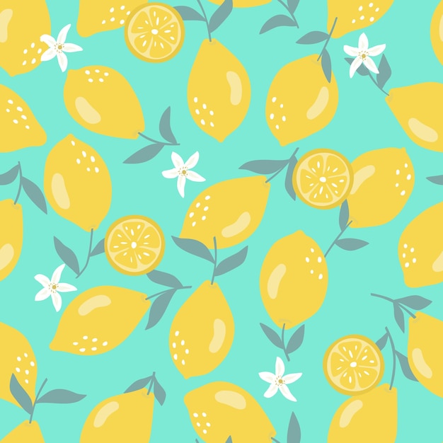 Patrón de verano sin costuras con rebanadas y limones enteros