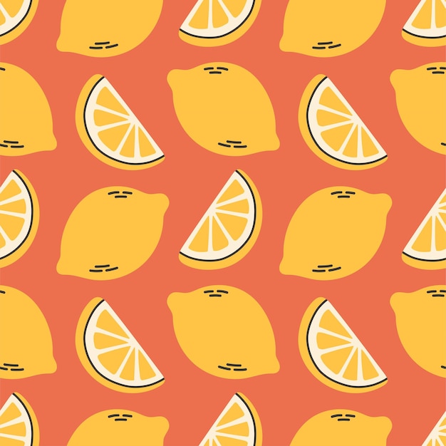 Patrón de verano de limón en fondo rojo patrón sencillo sin costuras con diseño vectorial de limones para
