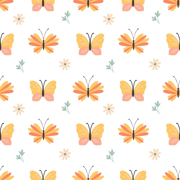 Patrón de verano con mariposas abstractas Fondo de vector transparente