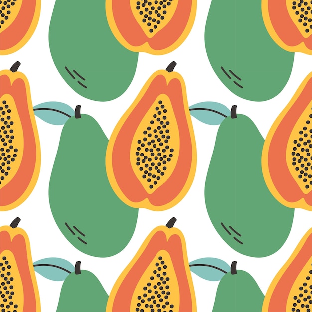 Patrón de verano de papaya en fondo blanco patrón sencillo sin costuras con diseño vectorial de papaya para
