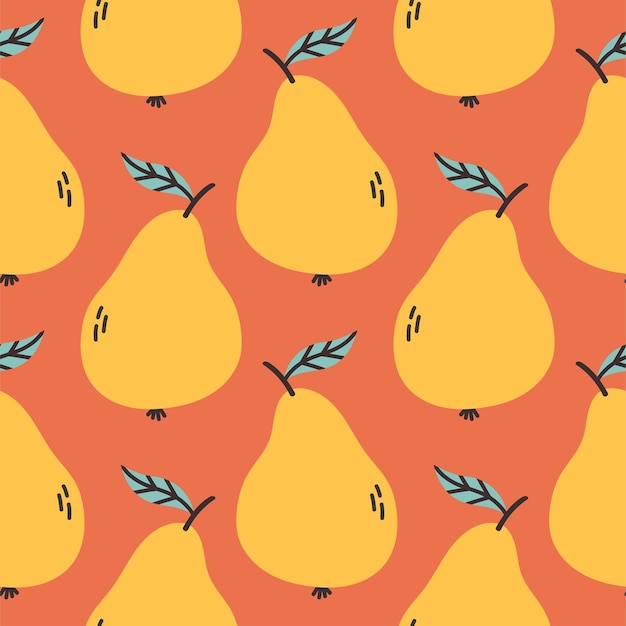 Patrón de verano de pera amarilla sobre fondo rojo patrón sencillo sin costuras con diseño vectorial de peras para