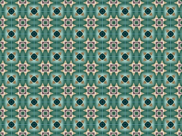 un patrón verde y azul con un diseño de flores en un fondo verde