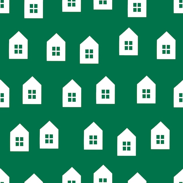 Patrón verde sin costuras con casa blanca