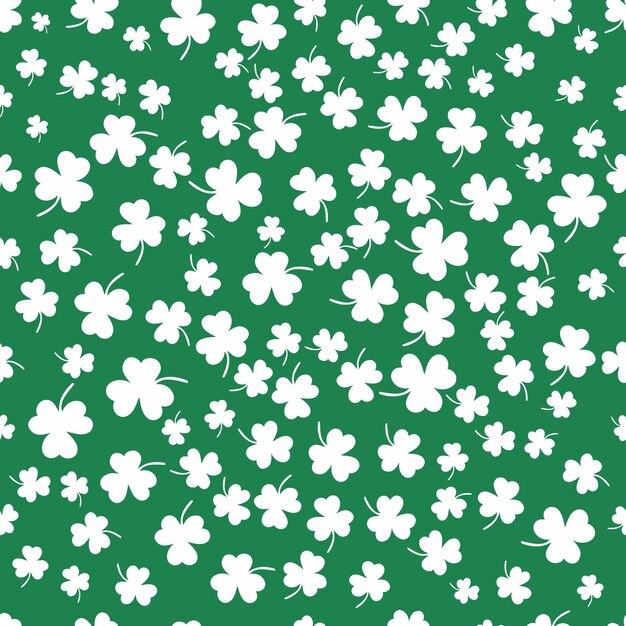 Patrón verde de diseño plano de hoja de trébol transparente cayendo sobre fondo verde oscuro ilustración vectorial
