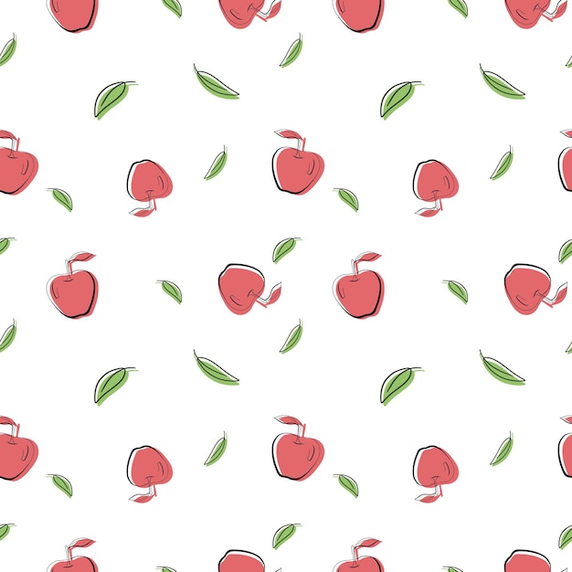 Patrón verde rojo blanco brillante sin costuras con deliciosas manzanas frescas para etiquetas de dibujo de tela impresas en papel tapiz de camiseta de fondo de fruta de la habitación de los niños