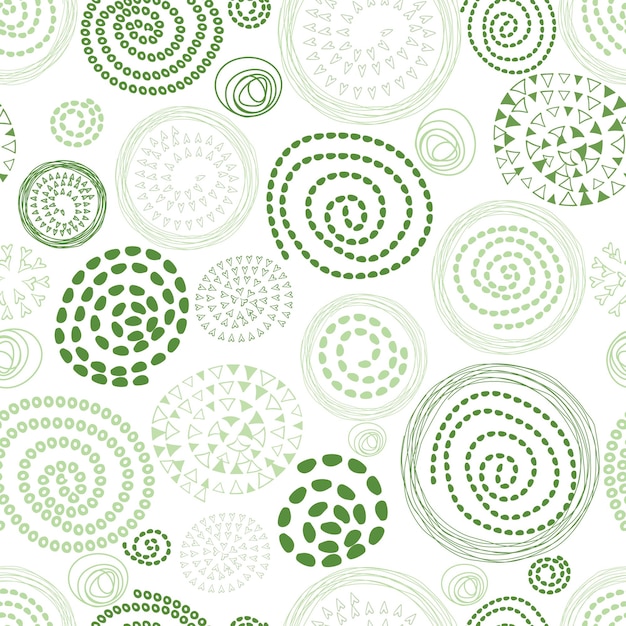 Patrón verde de vector transparente abstracto con elementos redondos dibujados a mano Ornamento de círculo bosquejado Fondo para invitaciones de saludos Fabricación de papel de regalo Diseño web textil en el blanco