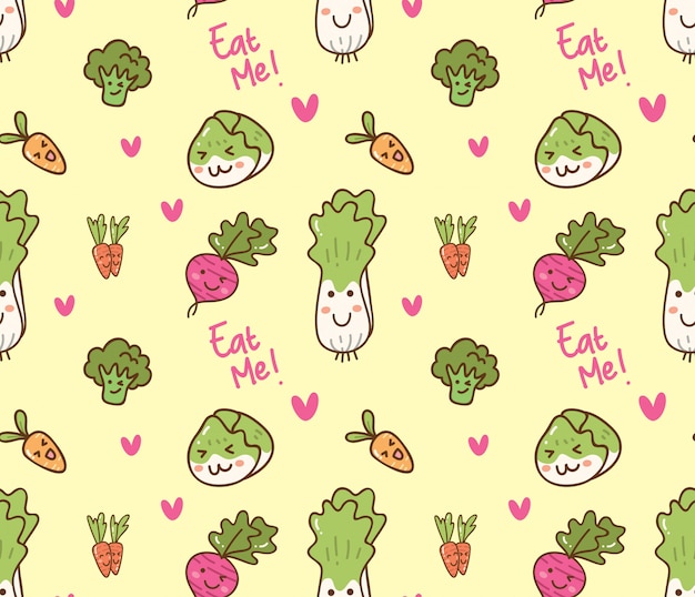 patrón de verduras kawaii