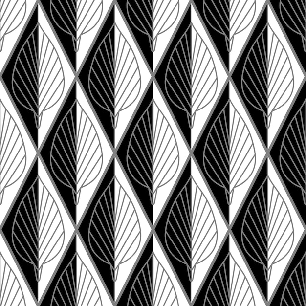 Patrón vertical sin costuras de hojas monocromáticas Diseño clásico en blanco y negro Fondo de hojas vintage