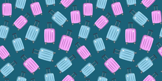 Patrón Viajes de recreación de turismo Maleta de viaje Fondo sin costura Bolsa con ruedas de mango y mango retráctil para viajes Viajes de negocios Vacaciones equipaje de viajero Ilustración de diseño plano