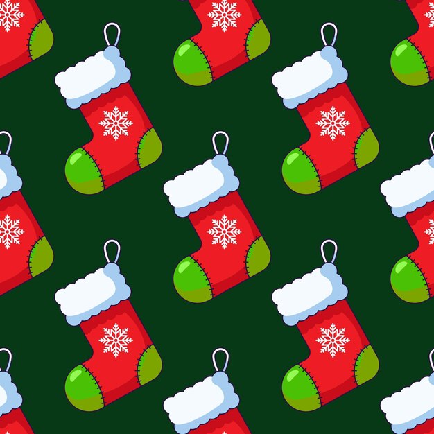 Patrón vibrante de calcetín de Navidad de dibujos animados Vacaciones de invierno y concepto actual