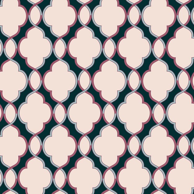 Un patrón vibrante en negro y rosa con formas circulares.