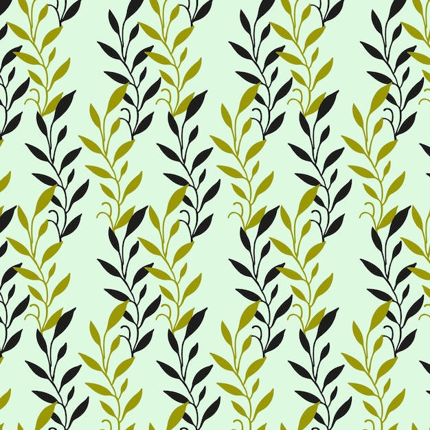 Un patrón de vid de planta verde y negro sobre un fondo blanco.