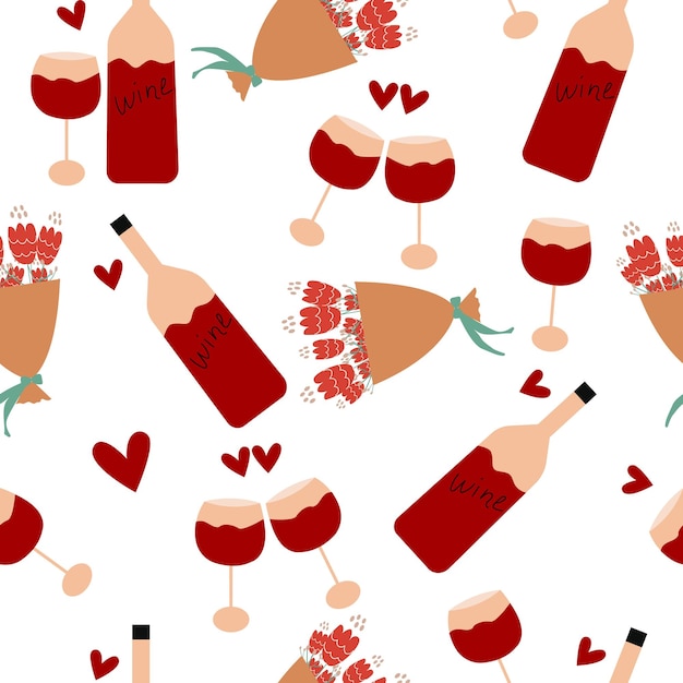 Patrón de vino. patrón de moda sin costuras con pegatinas de niña rosa para textil. vector.