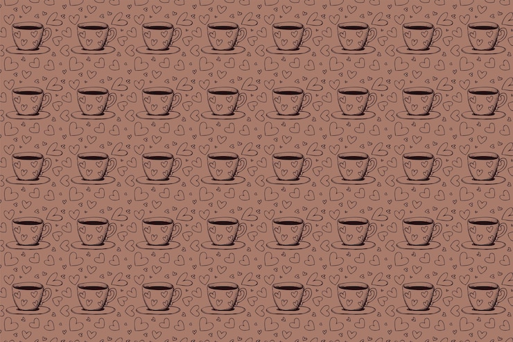 Vector patrón vintage de bonitas tazas de café con corazones.