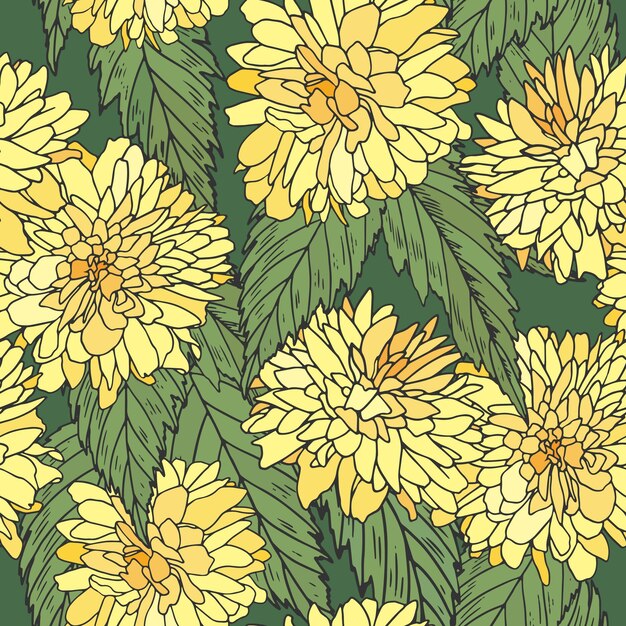 Patrón vintage con flores amarillas Ilustración con caléndulas amarillas y hojas