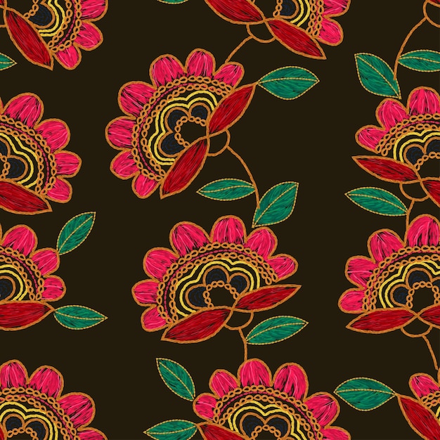 Patrón vintage inconsútil bordado vectorial