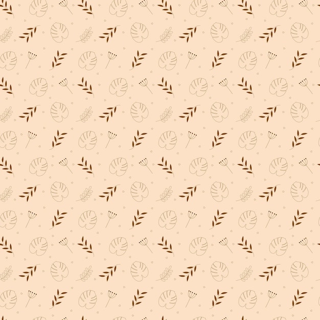 Vector patrón vintage simple pequeñas flores negras hojas y puntos fondo beige claro pr de moda