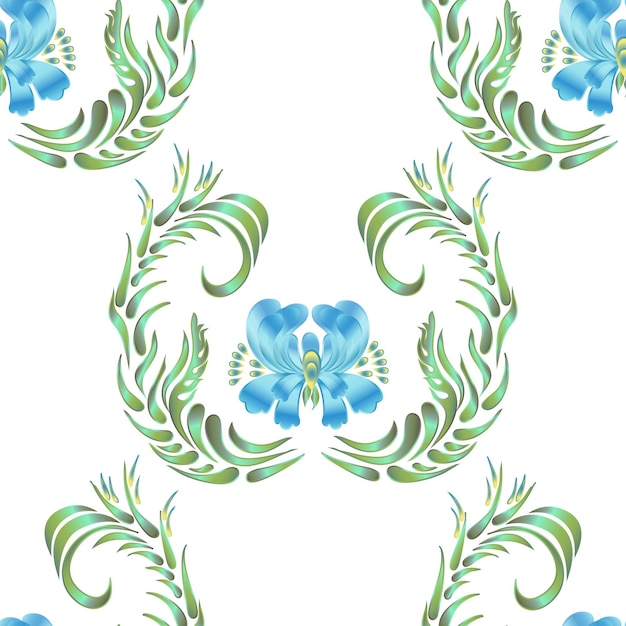 Patrón vintage vector transparente con flores azules sobre un fondo blanco