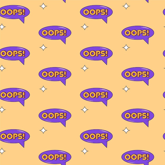 Patrón Y2K Patrón sin costuras retro con la palabra oops en fondo rojo Ilustración vectorial