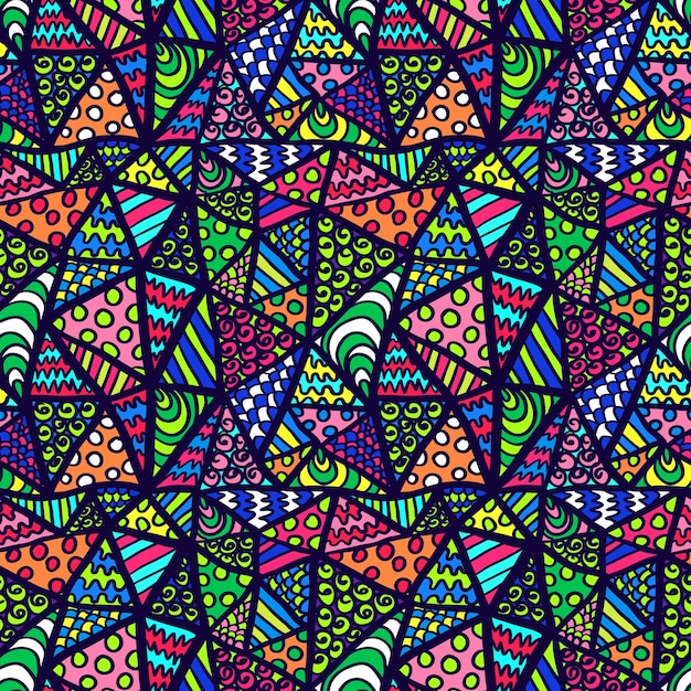 Patrón de zentangle Colorido adorno de garabato Triángulos abstractos Diseño de tela o papel