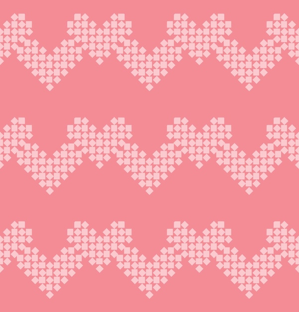 Patrón de zig zag sin costuras con forma de corazón y remolinos de cuadrados o píxeles