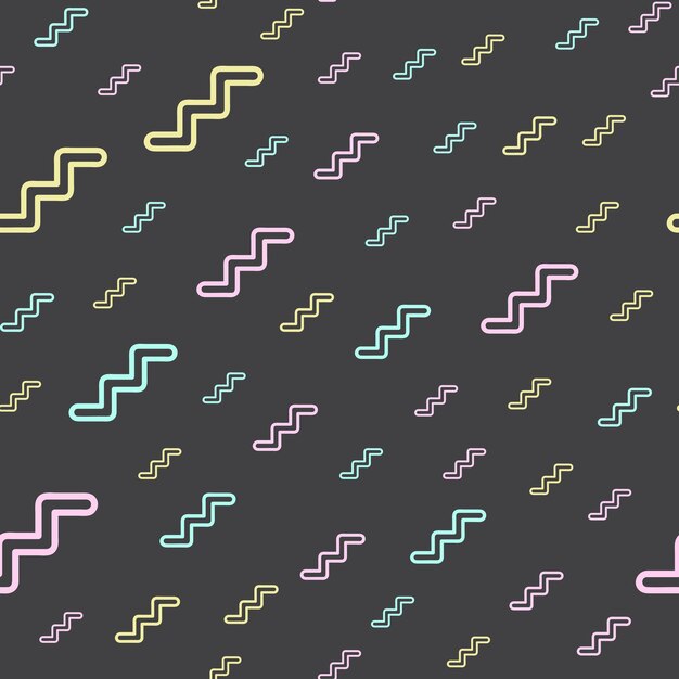 Patrón de zigzag aleatorio, fondo geométrico abstracto en estilo retro de los años 80, 90. Ilustración geométrica colorida