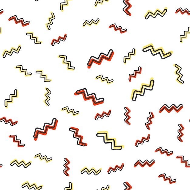 Patrón de zigzag aleatorio, fondo geométrico abstracto en estilo retro de los años 80, 90. Ilustración geométrica colorida