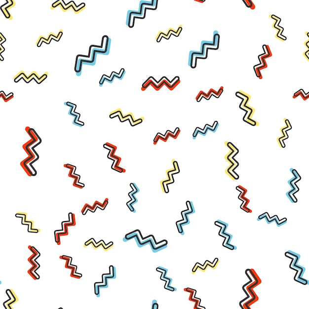 Patrón de zigzag aleatorio, fondo geométrico abstracto en estilo retro de los años 80, 90. Ilustración geométrica colorida