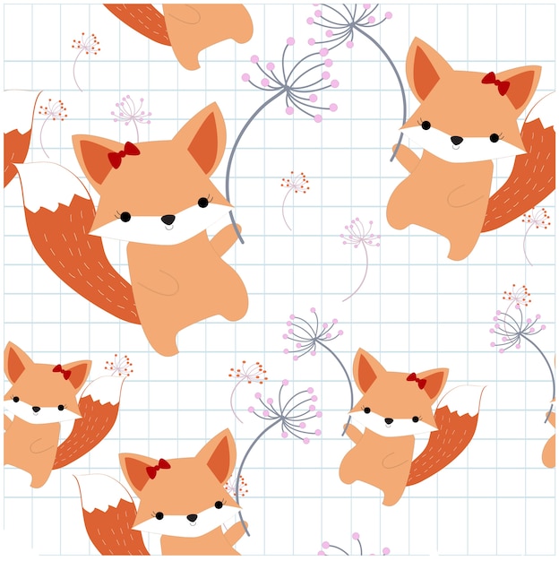 Patrón zorro foxy lindo sin costura en el cielo