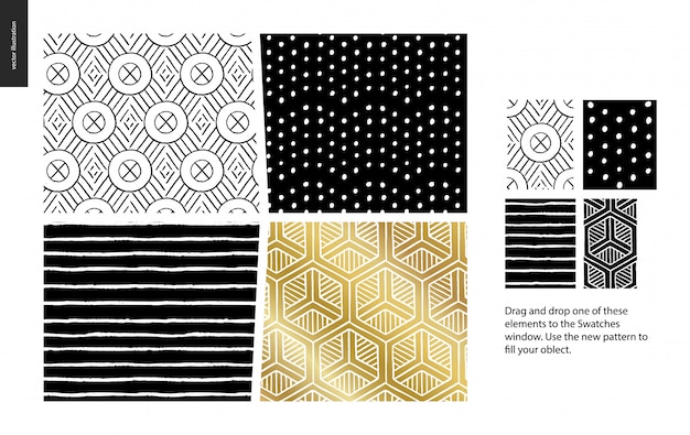 Patrones abstractos sin costura. líneas geométricas, puntos y formas.
