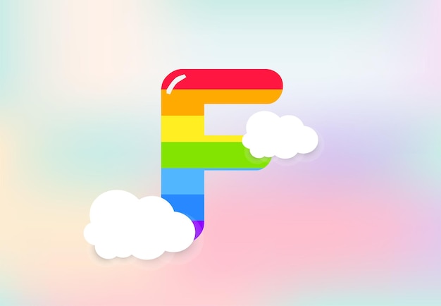 Los patrones del arco iris de la letra F diseñan una letra abstracta del arco iris para los niños que aman el concepto de familia y escuela