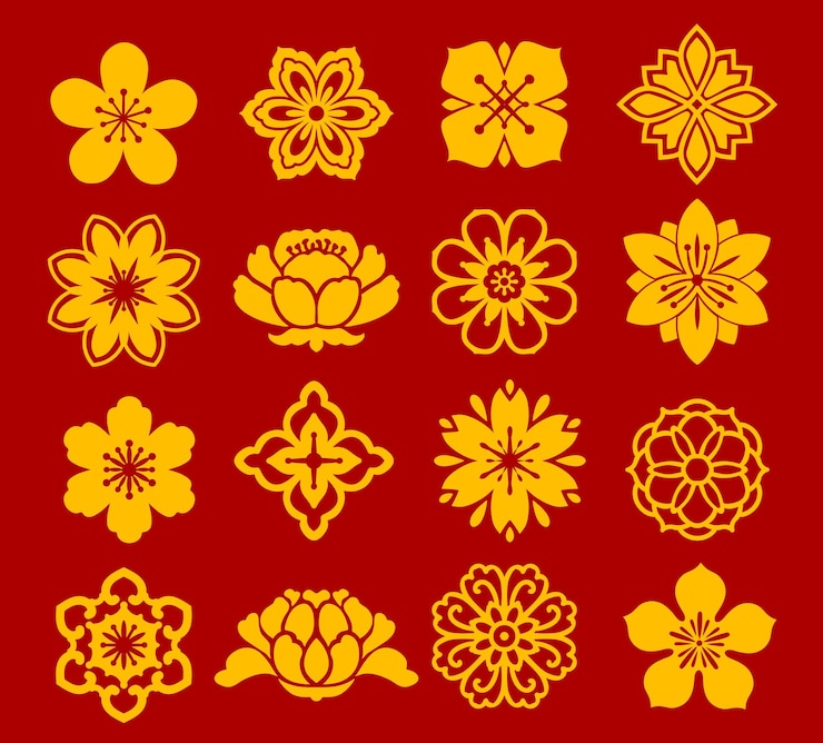 Vector patrones asiáticos florales chinos japoneses coreanos