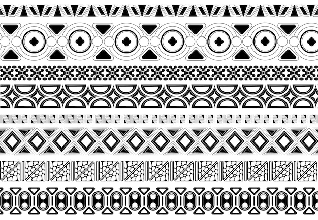 Los patrones aztecas establecen adornos tradicionales patrones sin costuras objetos de arte minimalistas patrones mexicanos
