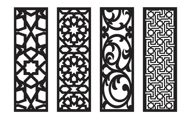Patrones en blanco y negro con motivos islámicos y geométricos para cnc y corte por láser