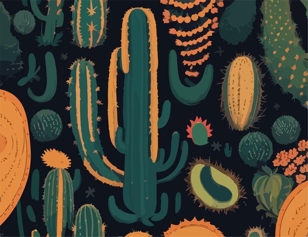 Patrones de cactus vectoriales 2D de geometría natural