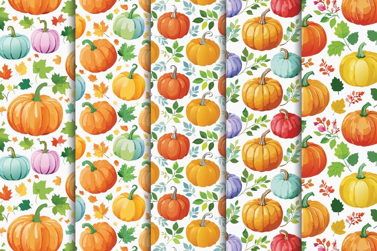 Los patrones de calabaza de otoño en acuarela