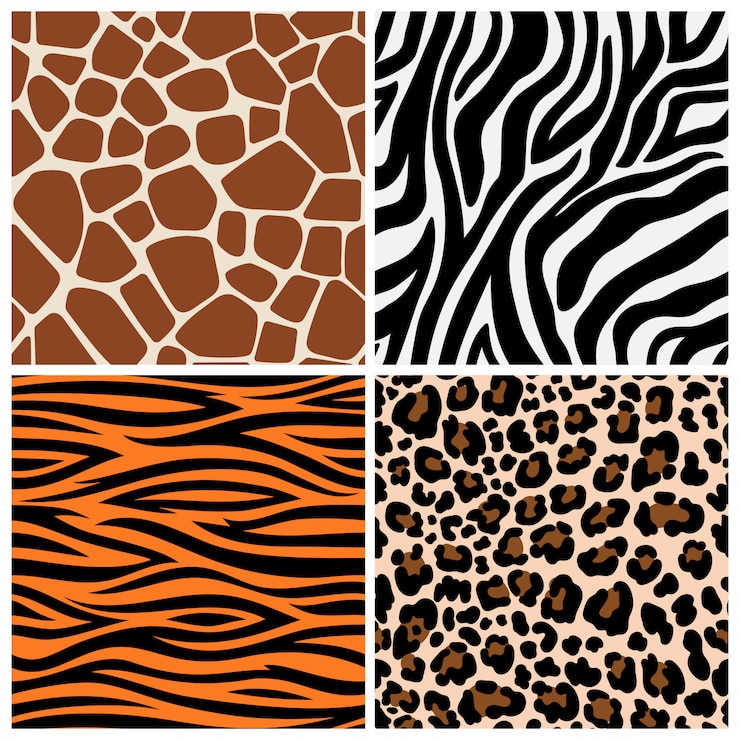 Vector patrones de cebra, jirafa y leopardo