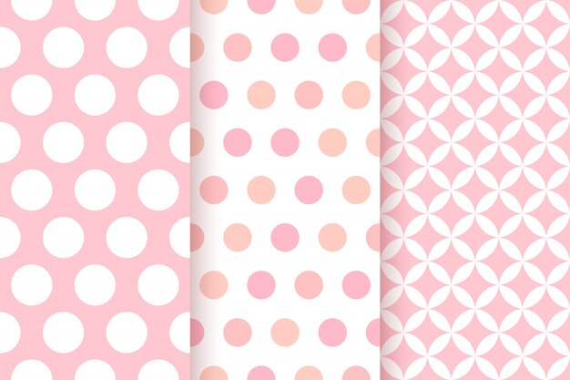 patrones de color rosa. Estampado geométrico de niña. Lindos patrones infantiles con grandes lunares y rombos. Diseño plano.