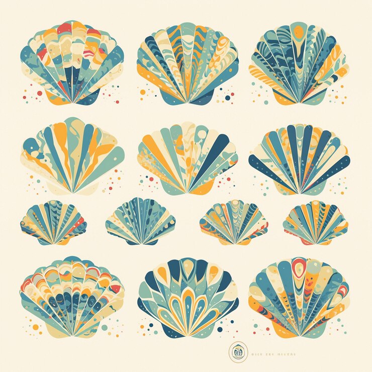 Vector los patrones de conchas de kapis filipinos con diseños translúcidos