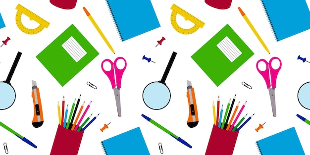 Patrones sin costura de artículos de oficina o escolar para el papel de envoltura de telas textiles