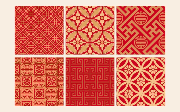 Patrones sin costura a cuadros rojos, patrones sin costura chinos tradicionales