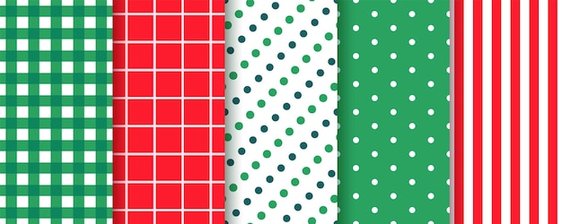 Patrones sin costura de Navidad fondos festivos Xmas impresiones de año nuevo Conjunto de texturas de Navidad rojas y verdes