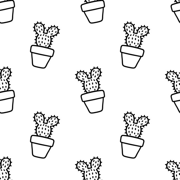 Patrones sin costuras de Cactus contorno dibujos animados Vector