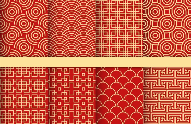 Patrones sin costuras chinos establecidos fondo ornamental chino vector de diseño asiático tradicional