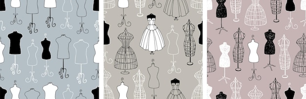 Patrones sin costuras de contornos diferentes maniquíes para la costura de atelier fondos de papel